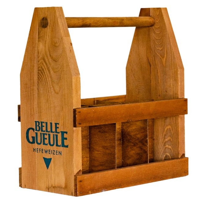 Wooden 6-pack carrier with integrated bottle opener